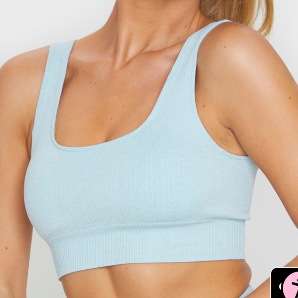 Blue Seamless Ribbed Sports Bra - Picture 3 of 5